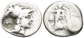 PAMPHYLIA, Side. Circa 183-175 BC. AR Drachm (19mm, 3.6 g). Kleuch-, magistrate. Helmeted head of Athena right. c/m Bee. / Nike advancing left, holdin...