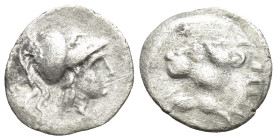 PAMPHYLIA. Side. (3rd-2nd centuries BC). AR Obol. (0.4 Gr. 9mm.) 
Helmeted head of Athena right. 
Rev. Head of lion left with open mouth.