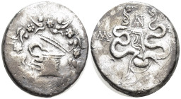 Phrygia, Laodikeia on the Lykos AR Cistophoric Tetradrachm. (25mm, 12.0 g) Circa 133/88-67 BC. Serpent emerging from cista mystica; all within ivy wre...