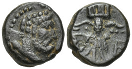 PISIDIA, Selge. 2nd-1st century BC. Æ (12mm, 2.3 g). Head of Herakles right, club behind shoulder / Winged thunderbolt and bow.