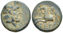 PISIDIA, Termessos. 1st century BC. AE. (4.7 Gr. 17mm.). 
Laureate head of Zeus right 
Rev. Forepart of horse left; KΘ above, thunderbolt to right.
