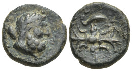 Pisidia, Selge, AE (13mm, 2.8 g) ca. 100 BC Pisidia, Selge, AE (Bronze, 2.4g, 13mm) ca. 100 BC Obv: Laureate head of Herakles right, club over shoulde...
