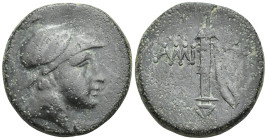 Pontos, Amisos, Ae (21mm, 7.4 g) c. 111-105 or 95-90 BC, Helmeted head of Ares right / AΜΙ-ΣΟΥ, sword in sheath.