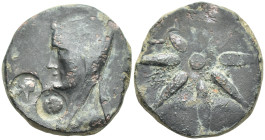 PONTOS, Uncertain (Amisos?). Circa 130-100 BC. Æ (27mm, 21.2 g). Male head right, wearing satrapal cap; c/m: facing gorgoneion and helmet/ Eight-rayed...