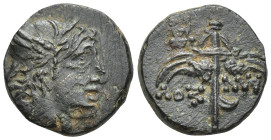 PONTOS. Amisos. Time of Mithradates VI.(Circa 105-85 BC). Ae. (13mm, 2.1 g) Obv : Head of Perseus right, wearing a winged helmet. Rev : AMI-ΣOY. Winge...
