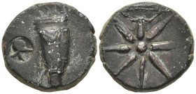 PONTOS. Uncertain. Time of Mithradates VI, circa 130-100 BC. AE (19mm, 9.3 g). Quiver; to right, countermark: helmet in round incuse. Rev. Eight-point...