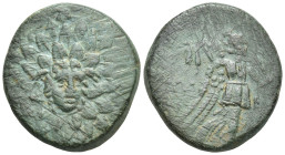 PONTOS.Amisos.(Circa 105-63 BC).Ae. (18mm, 5.6 g) Obv : Aegis with Gorgon's head at center. Rev : AΜΙΣΟΥ. Nike advancing right, holding wreath and pal...