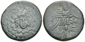 PONTOS.Amisos.(Circa 105-63 BC).Ae. (21mm, 6.7 g) Obv : Aegis with Gorgon's head at center. Rev : AΜΙΣΟΥ. Nike advancing right, holding wreath and pal...