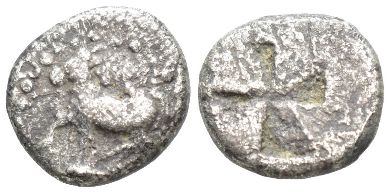 THRACE. Byzantion (Circa 340-320 BC) AR 1/10 Stater (1 Gr. 10mm.) 
 Bull standin...
