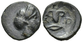 Kings of Thrace. Uncertain mint. Kersebleptes 359-340 BC. (1.5 Gr. 12mm.)
Diademed female head left 
Rev. K-E-Ρ to left, above and to right of cup wit...