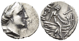EUBOIA. Histiaia. Tetrobol (3rd-2nd centuries BC). (2.2 Gr. 14mm.)
Wreathed head of nymph Histiaia right. 
Rev. Nymph seated right on galley, holding ...