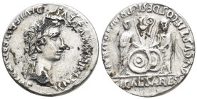 AUGUSTUS (27 BC-14 AD). Fourrèe Denarius. (18mm, 2.2 g) Lugdunum. Obv: CAESAR AVGVSTVS DIVI F PATER PATRIAE. Laureate head right. Rev: C L CAESARES AV...