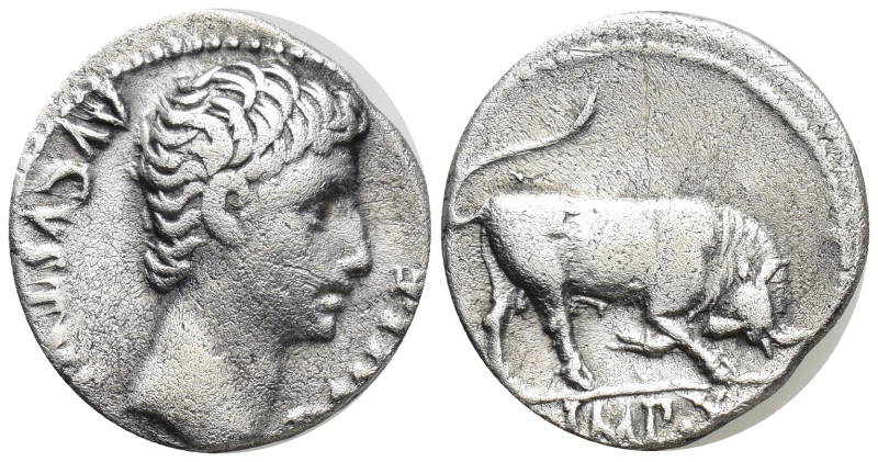 Augustus (27 BC-AD 14). AR denarius (16mm, 3.6 g). Lugdunum, ca. 15-13 BC. AVGVS...