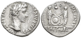 Augustus. Denarius. 7-6 a. C. Lugdunum. (17mm, 3.6 g) Anv.: CAESAR AVGVSTVS DIVI. F. PATER. PATRIE, his laureate head right. Rev.: C.L. CAESARES AVGVS...