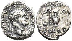 Vespasian. Denarius. 72-73 AD. Rome (3 Gr. 18mm.)
Laureate head to right. 
Rev. Augural and pontifical emblems: simpulum, aspergillum, guttus and litu...