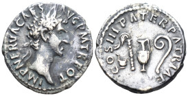 Nerva, 96-98. Denarius Rome. (2.9 Gr. 18mm.)
Laureate head of Nerva to right. 
Rev. Priestly emblems: simpulum, aspergillum, guttus, and lituus.