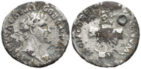 Nerva. Silver Denarius, AD 96-98. Rome. (2.8 Gr. 19mm.)
Laureate head of Nerva right. 
Rev. Clasped hands before aquila set on prow.