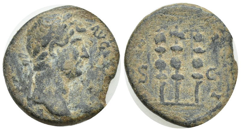Hadrian, AD 117-138. AE, Quadrans. (15mm, 2.69 g). Rome. Obv: HADRI]ANVS AVGVSTV...