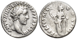 Antoninus Pius AD 138-161. Rome Denarius AR (19mm, 3,1 g) ANTONINVS AVG PIVS P P OMP XX IIII, laureate head right / FELI SA[EC] COS IIII, Felicitas st...