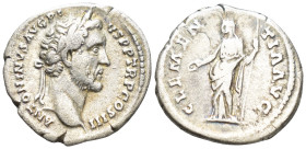 Antoninus Pius. 138 - 161 AD. AR Denarius Rome (3 Gr. 18mm.)
Laureate head right. 
Rev. Clementia standing left, holding patera and sceptre.