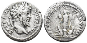 Septimius Severus. Denarius. (17mm, 3.3 g) 201 AD. Rome. Anv.: SEVERVS PIVS AVG, laureate bust right. Rev.: PART MAX P M TR P VIIII, two captives seat...