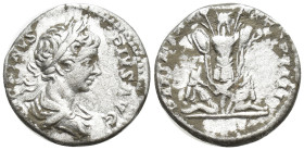 Caracalla (AD 198-217). AR denarius (16mm, 3.7 g). Rome, AD 201. ANTONINVS-PIVS AVG, laureate, draped, and cuirassed bust of Caracalla right, seen fro...