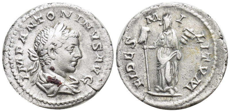 Elagabalus AD 218-222. Rome Denarius AR (18mm, 2,6 g) IMP ANTONINVS AVG, laureat...