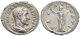 Maximinus I Thrax AD 235-238. Rome Denarius (2.6 Gr. 19mm.)
Laureate, draped and cuirassed bust to right 
Rev. Pax standing to left, holding branch in...