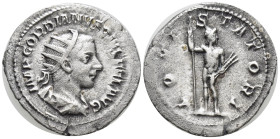 Gordian III AR Antoninianus. (22mm, 3.55 g) Rome, AD 241-243. IMP GORDIANVS PIVS FEL AVG, radiate draped bust right / IOVI STATORI, Jupiter standing r...