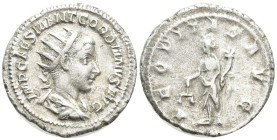 Gordian III, AD 238-244. AR, Antoninianus. (21mm, 4.2 g). Rome. Obv: IMP CAES M ANT GORDIANVS AVG. Bust of Gordian III, radiate, draped, cuirassed, ri...