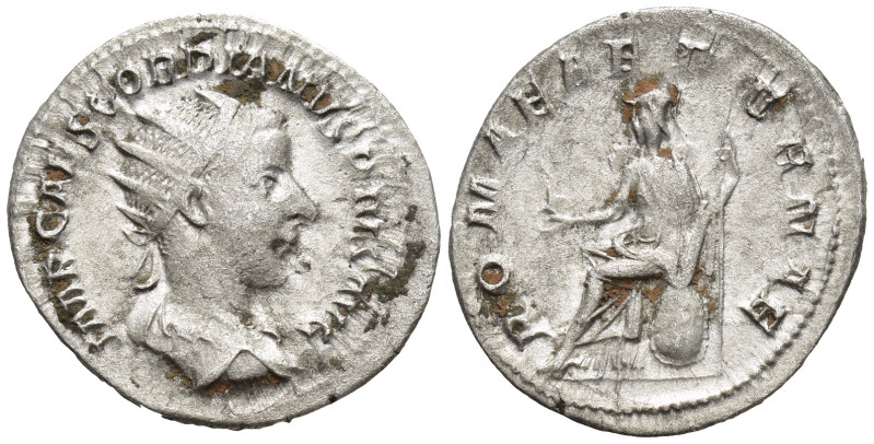 Gordian III, AD 238-244. AR, Antoninianus. (3.8 gr. 20mm.). Rome. 
Bust of Gordi...