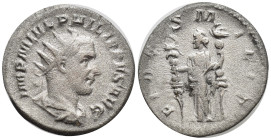 Philip I (244-247) AR Antoninianus (20mm, 3.7 g) Rome Obv: IMP M IVL PHILIPPVS AVG, radiate, draped and cuirassed bust right Rev: FIDES MILIT, Fides s...