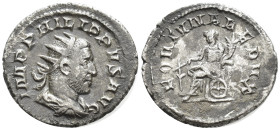 Philip I. Silver Antoninianus, (20mm, 3.1 g) AD 247-249. Rome. Obv: IMP PHILIPPVS AVG, radiate, draped and cuirassed bust right. Rev: FORTVNA REDVX, F...