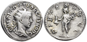 Herennius Etruscus. Antoninianus. 250-251 d.C. Rome. (19mm, 3.5 g) Anv.: Q HER ETR MES DECIVS NOB C, radiate and draped bust to right. Rev.: PIETAS AV...