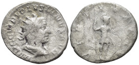 Volusian AD 251-253. Rome Antoninianus (2.2 Gr. 21mm.)
Radiate, draped, cuirassed bust right, seen from behind 
Rev. Virtus standing right, left hand ...