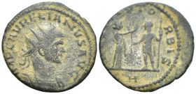 Aurelian (AD 270-275). Antioch BI Antoninianus (3.2 Gr. 21mm.) 
Radiate and cuirassed bust to right 
Rev. Female figure standing to right and crowning...