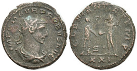 Probus (276-282) AE Antoninianus (20mm, 4.1 g), Antioch, 280. Obv: IMP C M AVR PROBVS P F AVG Radiate, draped, and cuirassed bust of Probus to right. ...