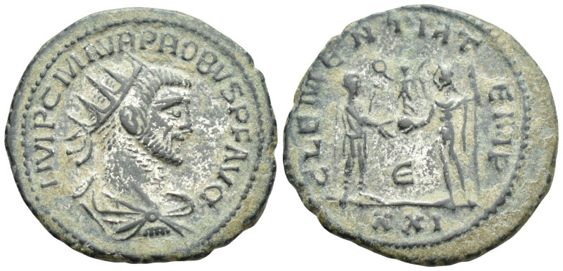 Probus. 276 - 282 AD. Bronze Antoninianus. Antioch. (3.7 Gr. 21mm.)
Radiate, dra...