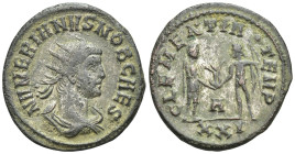 Numerian (283-284 AD). Kyzikos AE Antoninianus (21mm 3.1 g) Obv: NVMERIANVS NOB CAES. Radiate, draped and cuirassed bust right Rev: CLEMENTIA • TEMP /...