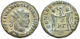 Diocletian (284-305 AD). Kyzikos AE Antoninianus (19mm, 2.8g) Obv: IMP C C VAL DIOCLETIANVS AVG. Bust of Diocletian, radiate, draped, right. Rev: CONC...