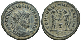 Diocletian (284-305). AE, Antoninianus. Heraclea. (4.1 Gr. 21mm.)
 Bust of Diocletian, radiate and cuirassed, right. 
 Rev: Aurelian standing right, h...