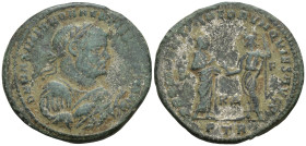 Maximianus (286-305). AE. Follis , Treveri. (10.1 Gr. 27mm.)
 Laureate and mantled bust of Maximianus to right, holding olive branch in his right hand...