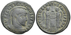 Constantine I ‘The Great’, AD 307-337. AE, Follis. (18mm, 3.2 g). Siscia. Obv: IMP CONSTANTINVS P F AVG. Bust of Constantine I, laureate, helmeted, cu...