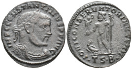 Constantine I The Great, AD 307-337. AE, Follis. (23mm, 2.75 g). Thessalonica. Obv: IMP C CONSTANTINVS P F AVG. Bust of Constantine I, laureate, drape...