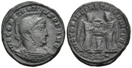 Constantinus I the Great AD 306-337. Siscia Follis (2.9 Gr. 19mm.)
Laureate, helmeted and cuirassed bust right 
Rev. Two Victories holding shield insc...