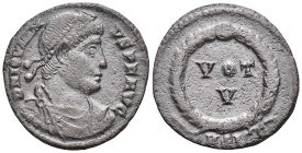Jovian, 363-364. Follis AE. (3 Gr. 19mm.)
 Laureate, draped and cuirassed bust of Jovian to right.
 Rev. VOT / V in three lines within laurel wreath