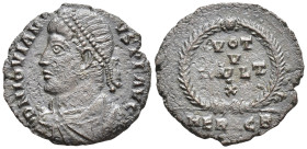 Jovian, 363-364. Follis Heraclea. (2.8 Gr. 18mm.)
Pearl-diademed, draped and cuirassed bust of Jovian to left.
 Rev. VOT / V - MVLT / X in three lines...