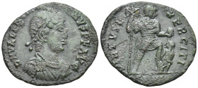 Valentinian II. (392-395 AD). Follis. Antioch. (4.1 Gr. 23mm.)
Diademed bust of Valentinian right. 
Rev. Valentinian standing right holding standard a...