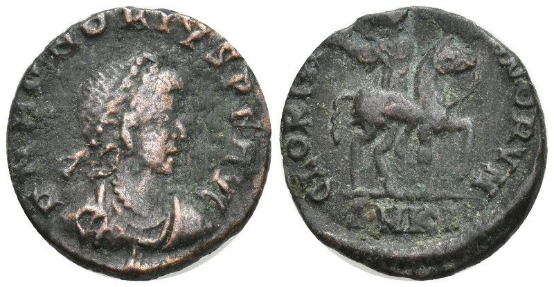 Honorius, AD 393-423, AE Nummus Cyzicus. (14mm 1.7 g.) Pearl-diademed, draped an...