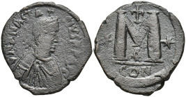Anastasius I Æ 40 Nummi. (30mm, 16.6 g) Constantinople, AD 498-518. D N ANASTASIVS P P AVG, diademed, draped and cuirassed bust to right / Large M; cr...
